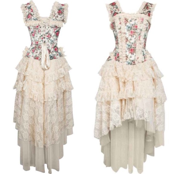 Vintage Goth Dresses & Skirts - Vintage Goth / Victorian Corset Floral Dress